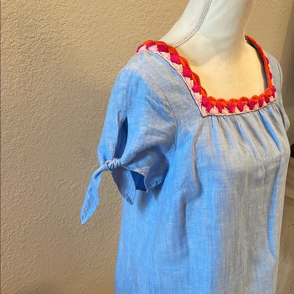 Blue and Red Puff Sleeve Smocked Blouse by TALBOTS Petites - Picture 2 of 6